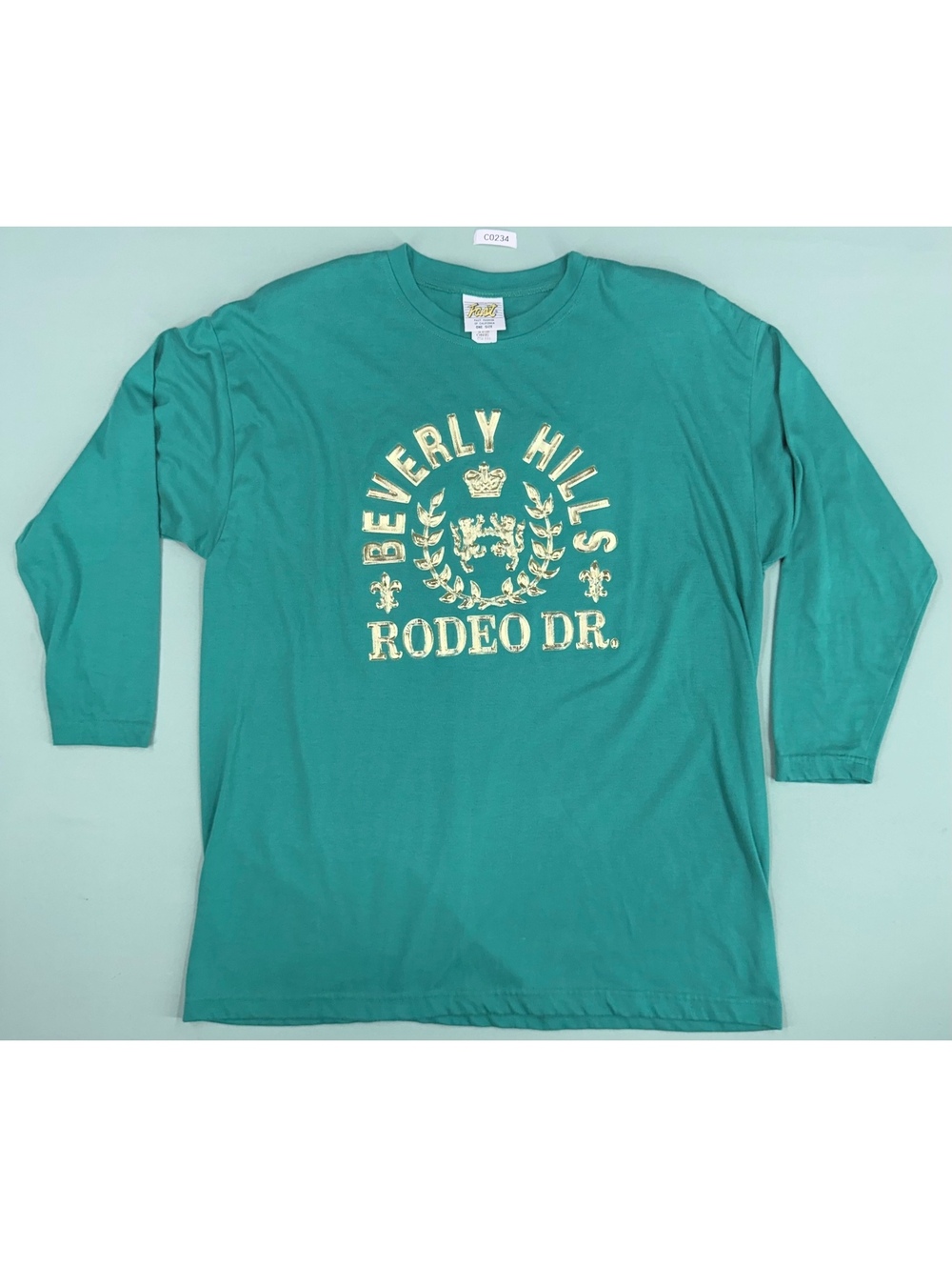 Vintage Made in USA Beverly Hills Rodeo Dr. Long Sleeve T-Shirt, Teal, One Size
